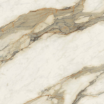 Calacatta Hermitage MB17 porcelain slab with grey and gold veining on a white ground