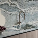 Kitchen Backsplash and Worktop in shade Cipollino Blue MB25