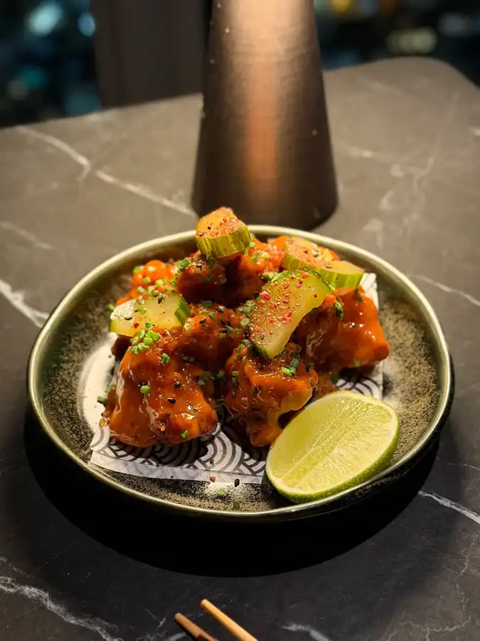 Dish served on Infinity Surfaces porcelain table at Lucky Cat by Gordon Ramsay, Bishopsgate, London